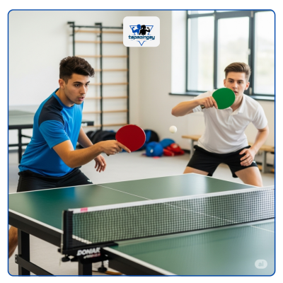 Hai người đang luyện tập cách đánh bóng bàn xoáy