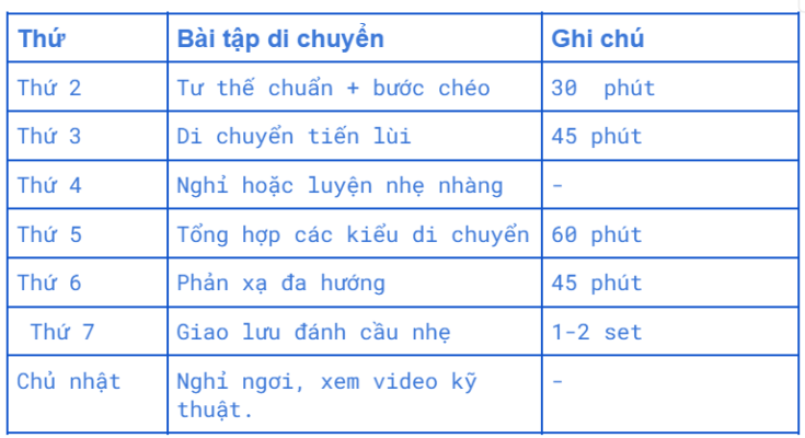 5. Gợi ý lịch tập luyện di chuyển cho người mới